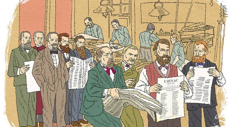 Milan Trenc: 
Osnivanje „Vienca“, 
23. siječnja 1869., 
Albrechtova tiskara (Radićeva 26) 
u Zagrebu